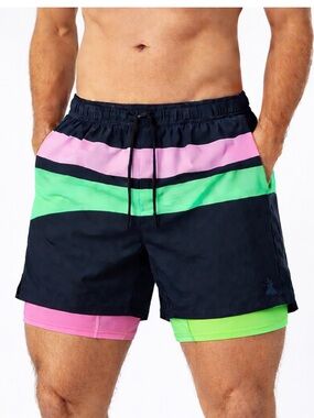 Chubbies Swim Trunks Men’s Small 5.5 Lined Stretch Retro Beach Shorts Black Pink